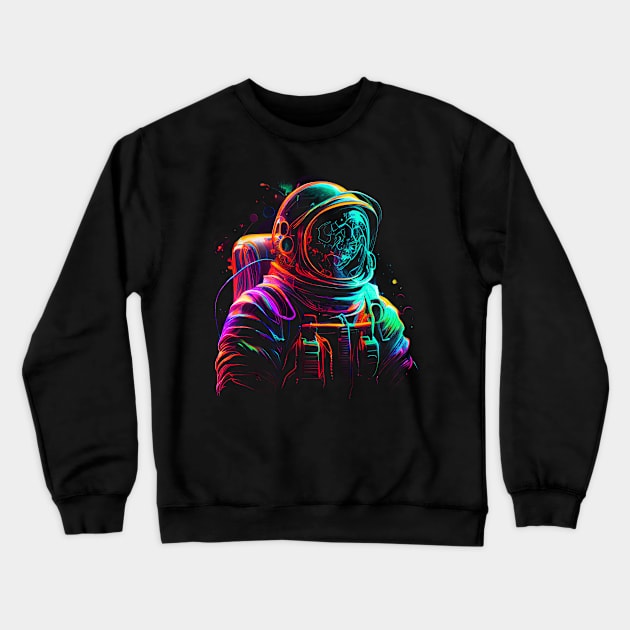 Outer Space Line Art Colorful Fun Spaceman Crewneck Sweatshirt by qminati